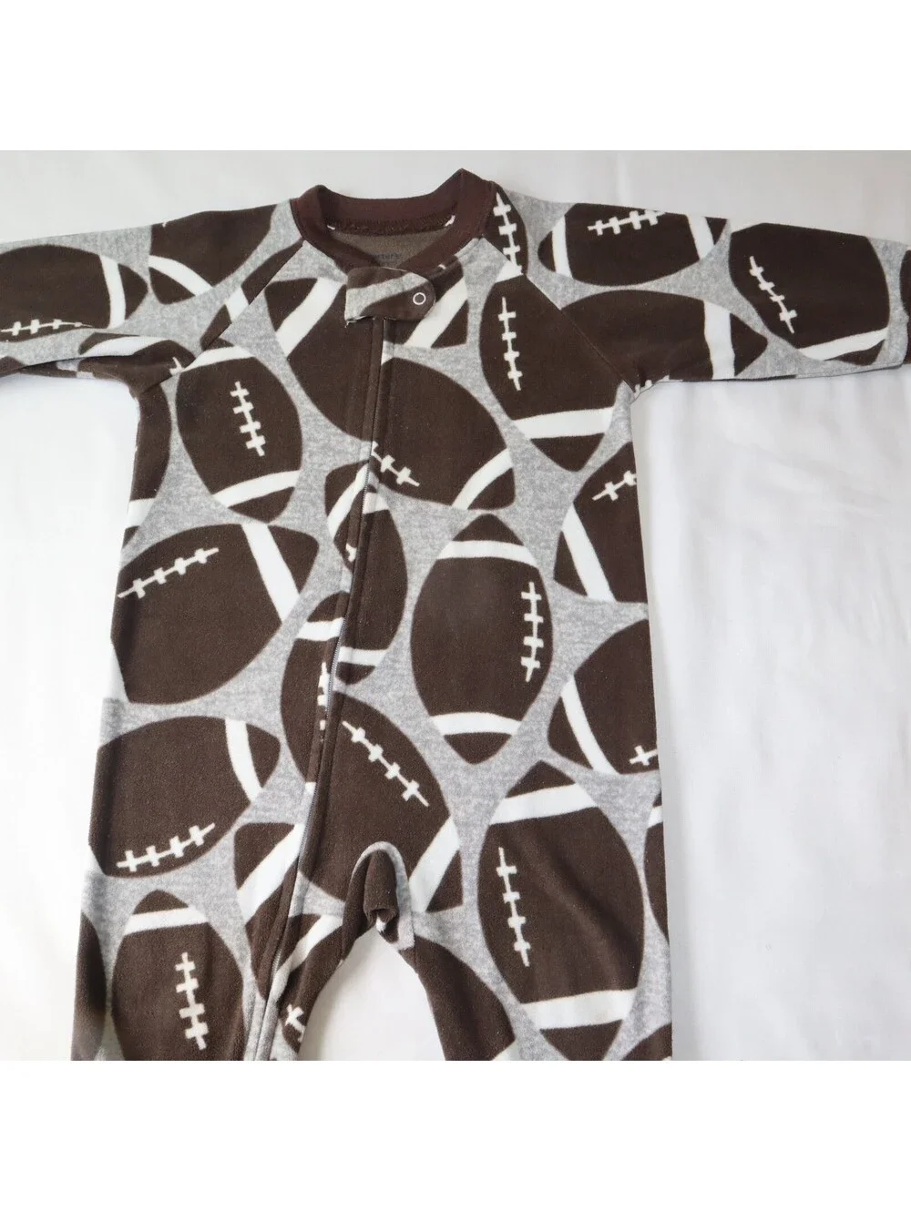 Carter's Boys Football Print Footed Pajamas Size 12M Brown Gray
